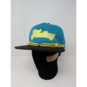 Findlay Rope Cap Snapback Hat Script Cursive Logo Black Teal Yellow Snapback Cat